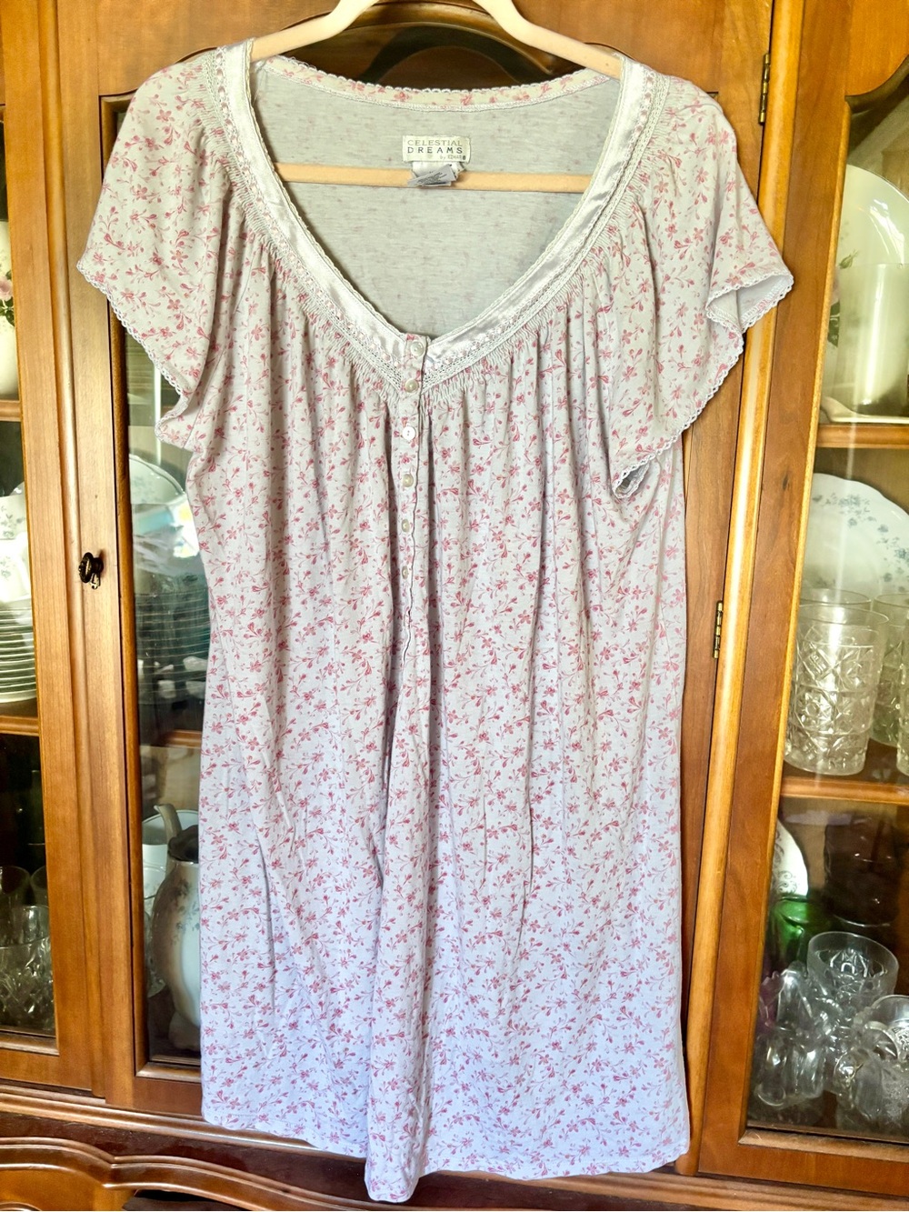vintage celestial dreams pink floral cotton blend nightgown size l cottagecore